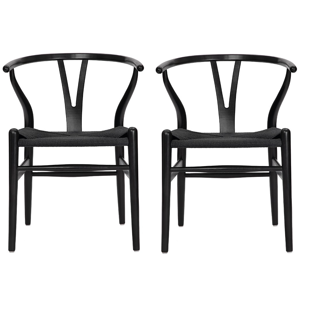 Tomile 2Piece MidCentury Dining Chair Set, Rattan Armchair (Ash Wood