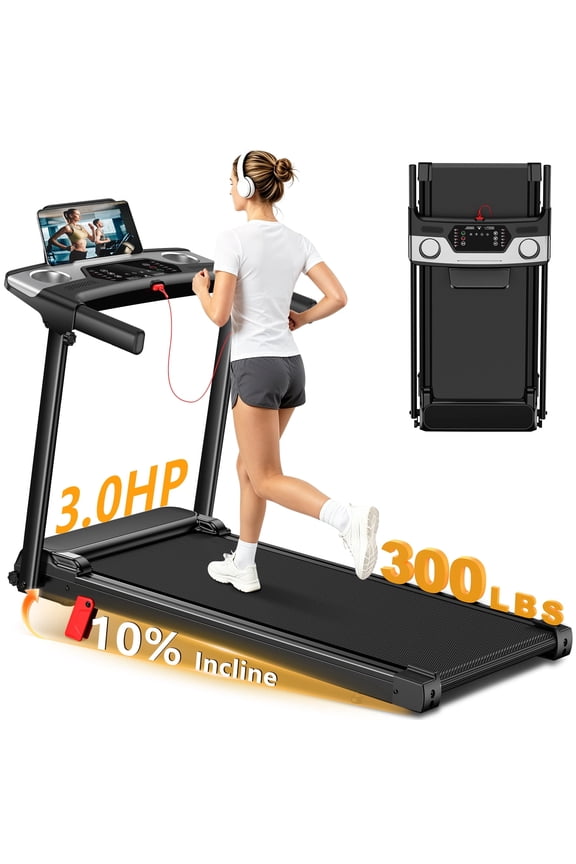 Foldable Electric Treadmill for Home, 3.0 HP Portable Treadmill with Incline for Running Exercise, 300 lb Capacity