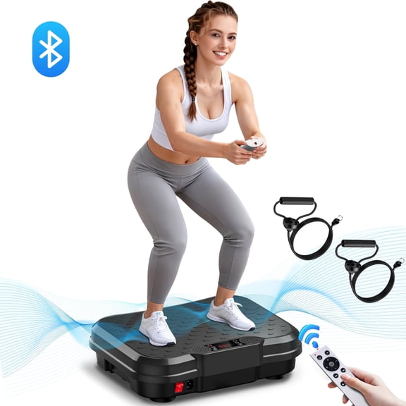 Tomile Vibration Plate Exercise Machine, Lymphatic Drainage Machine, Body Workout Fitness Platform with Resistance Bands, Bluetooth Speaker, 330lbs Capacity
