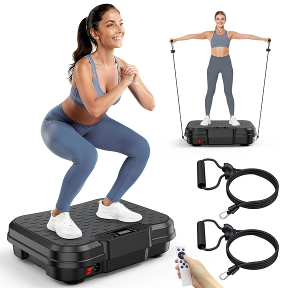 Tomile Vibration Plate Exercise Machine, Whole Body Workout Fitness Platform with Resistance Band, 330lbs Capacity, Black