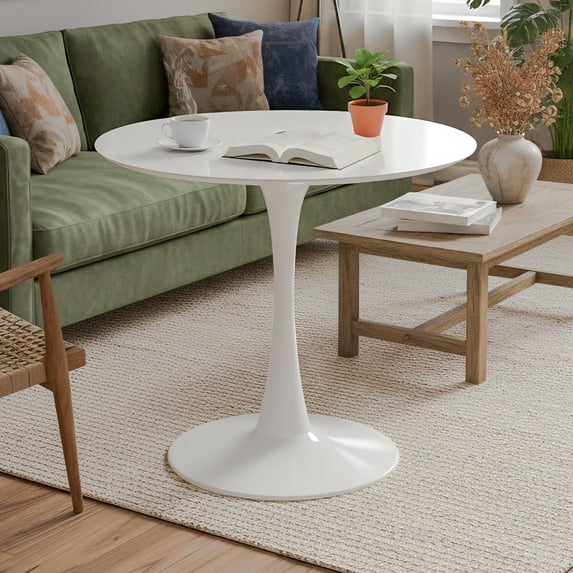 Tomile White Round Dining Table, 32-inch Tulip Kitchen Table, Mid-Century Tulip Table with Metal Pedestal Base, Seating for 2-4 People, Suitable for Living Rooms, Cafes, Bars, Easy Assembly