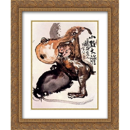 Tomioka Tessai 2x Matted 20x24 Gold Ornate Framed Art Print 'Monkey'