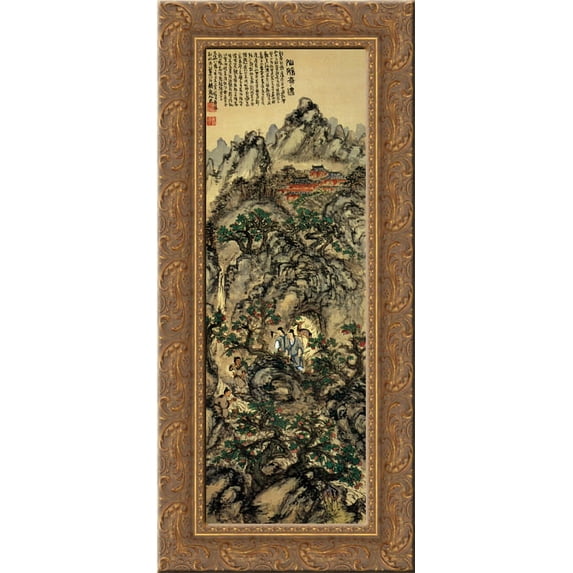 Tomioka Tessai Encountering with Immortal Women 24x12 Gold Ornate Wood Framed Canvas Art by Tomioka Tessai