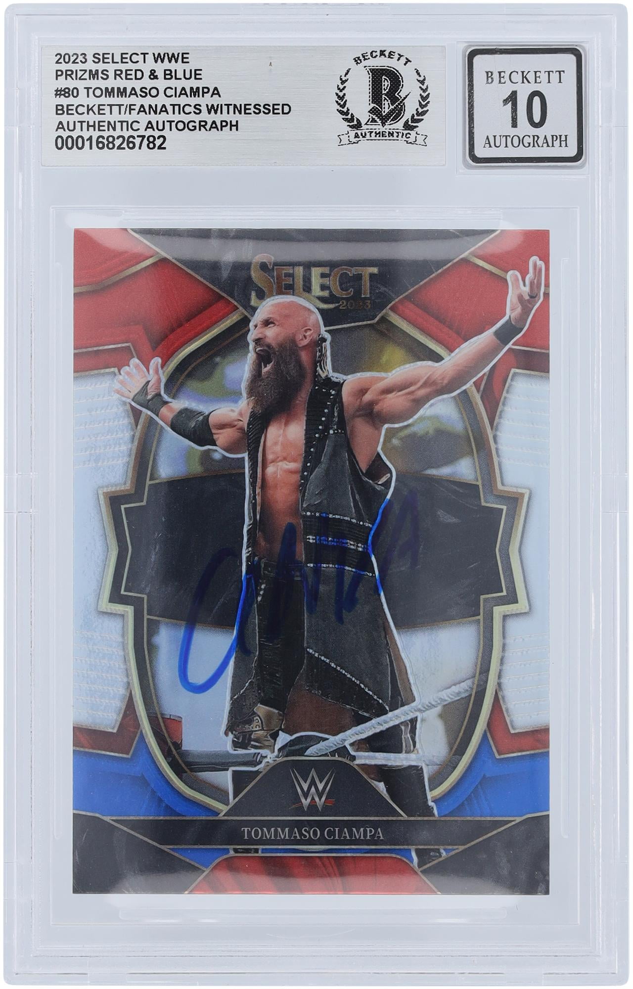 Tommaso Ciampa WWE Autographed 2023 Panini Select Red & Blue Prizm #80 Beckett Fanatics Witnessed Authenticated 10 Card - Fanatics Authentic Certified