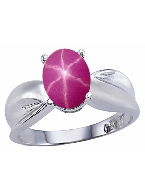 Created Oval Star Ruby Ring in 14 kt Yellow Gold Size 5 Female Adult