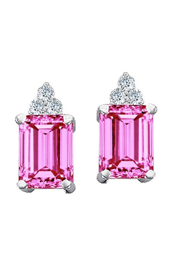 � Created Pink Sapphire Emerald Octagon Cut Earrings