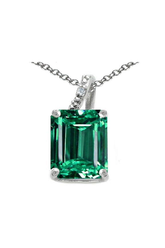 � Emerald Cut 10x8mm Simulated Emerald Pendant Necklace