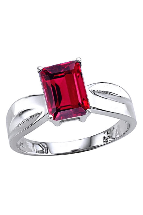 � Emerald Cut Created Ruby Solitaire Ring