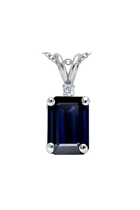 Emerald Cut Genuine Sapphire Pendant Necklace