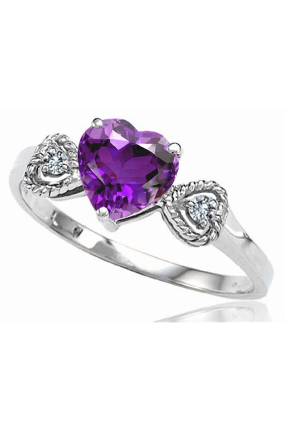 � Genuine Amethyst Heart Shape Engagement Promise Ring