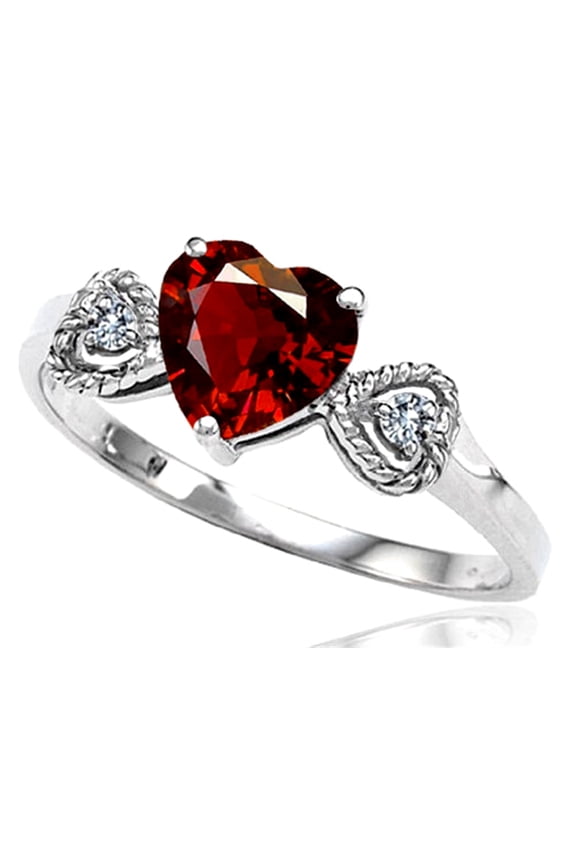 � Genuine Garnet Heart Shape Engagement Promise Ring