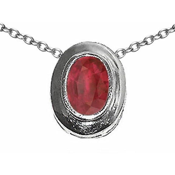 Tommaso Design Genuine Oval Ruby Pendant Necklace in 14 kt White Gold Female Adult