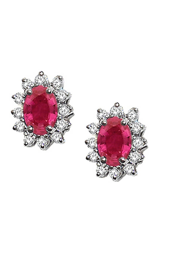 � Genuine Ruby and Diamond Classic Earrings Oval 7x5mm