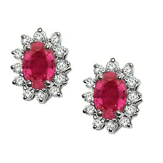 Tommaso Design� Genuine Ruby and Diamond Classic Earrings Oval 7x5mm