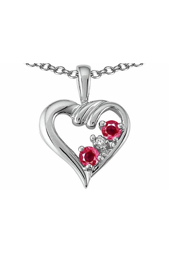 Genuine Ruby and Diamond Heart Pendant Necklace in 14 kt White Gold Female Adult
