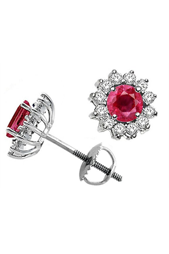 � Genuine Ruby and Diamond Screw Back Earrings Studs