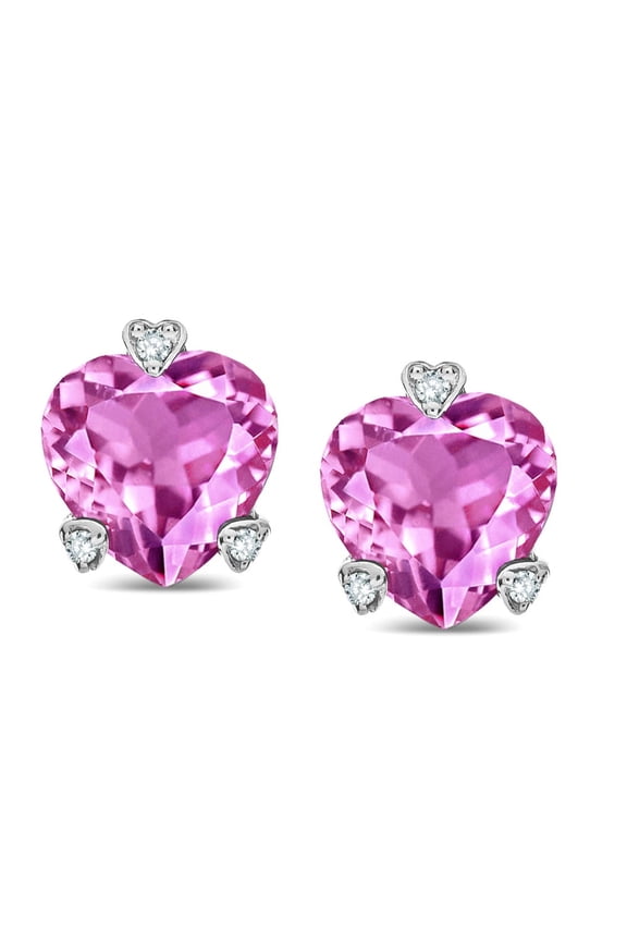 � Heart Shape 6mm Created Pink Sapphire Love Earrings Studs