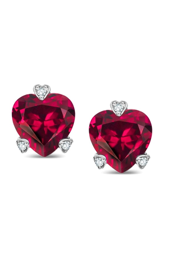 � Heart Shape 6mm Created Ruby and Rough s Love Earrings Studs