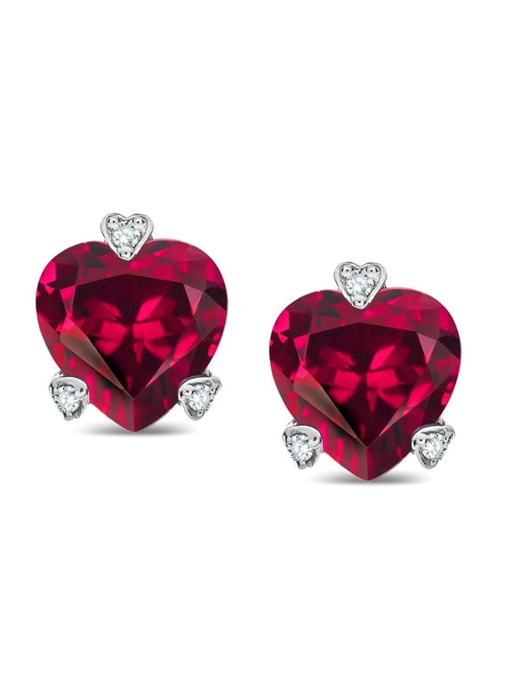 � Heart Shape 6mm Created Ruby and Rough s Love Earrings Studs