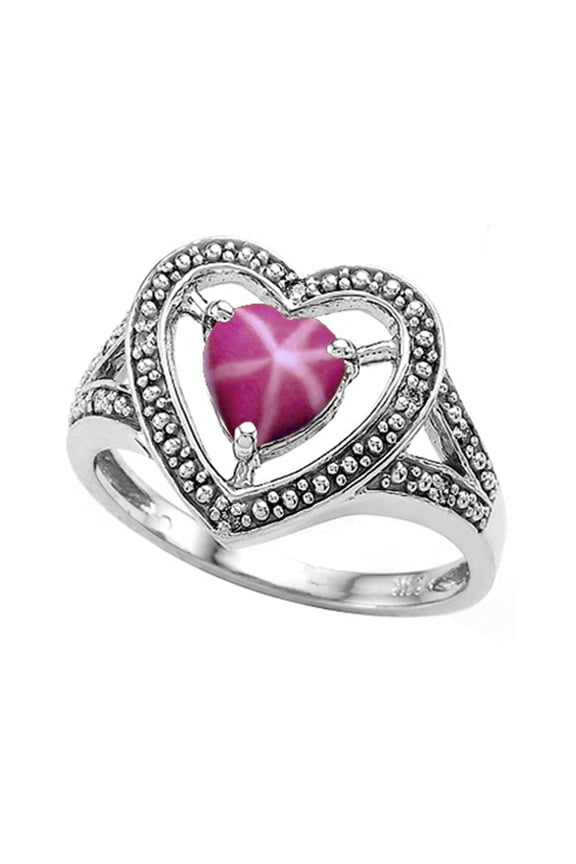� Heart Shape 6mm Created Star Ruby Ring