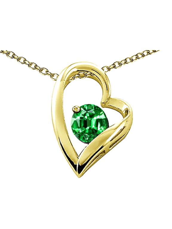 Heart Shape Round 7mm Simulated Emerald Pendant Necklace