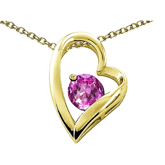 Tommaso Design� Heart Shape Round 7mm Simulated Pink Tourmaline Pendant Necklace