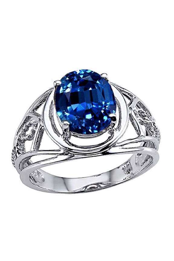� Large Oval 10x8mm Created Blue Sapphire Ring