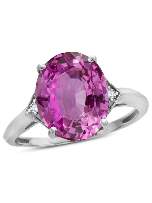 � Large Oval 12x10 Simulated Pink Tourmaline 3 Stone Trillion Setting Ring