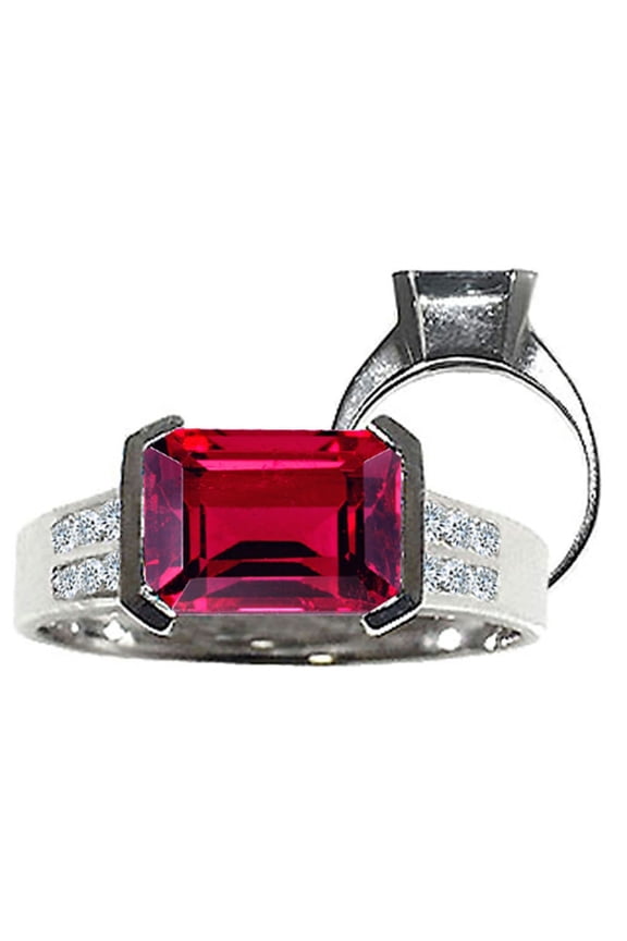 � Octagon Cut 9x7mm Created Ruby Ring