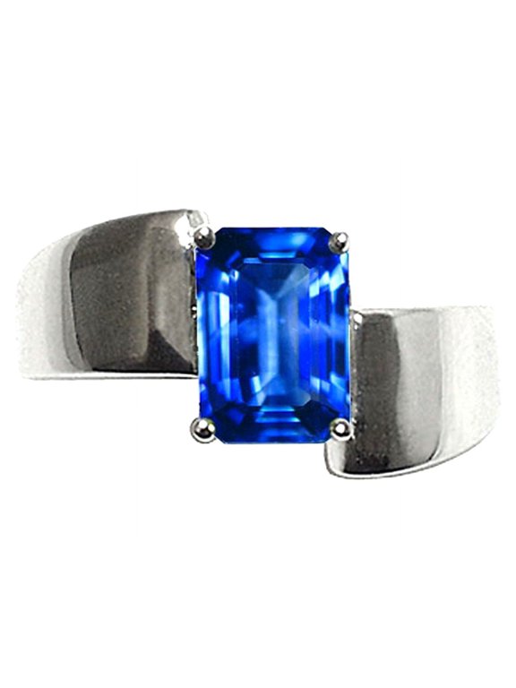� Octagon Cut Created Blue Sapphire 8x6mm Solitaire Ring
