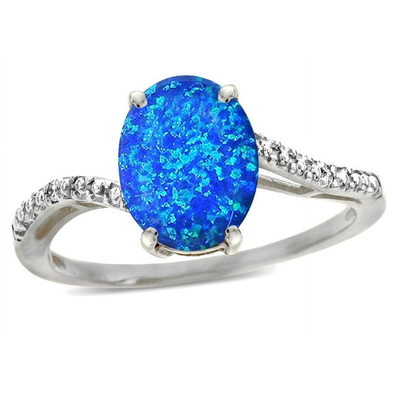 Tommaso Design� Oval 10x8mm Blue Created Opal Ring