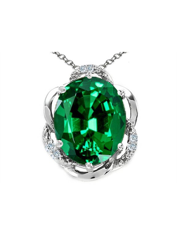 � Oval 12x10mm Simulated Emerald Pendant Necklace