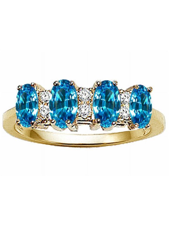 � Oval 5x3mm Genuine 4 Stone Blue Topaz Band