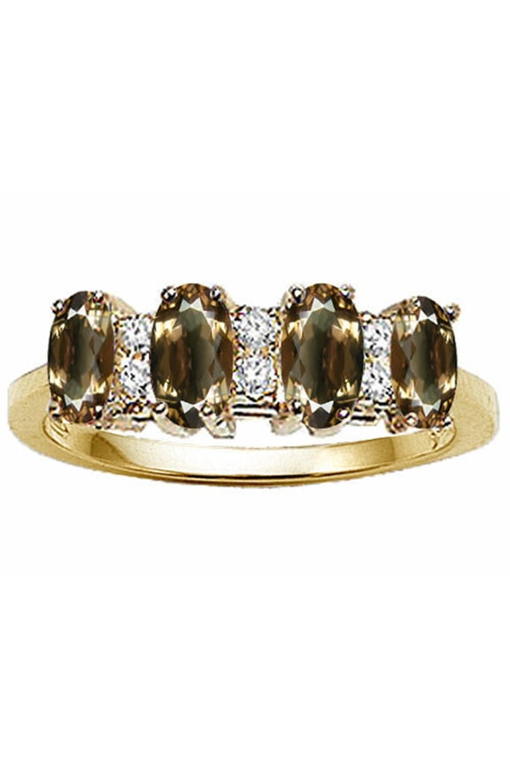 � Oval 5x3mm Genuine 4 Stone Smoky Quartz Ring