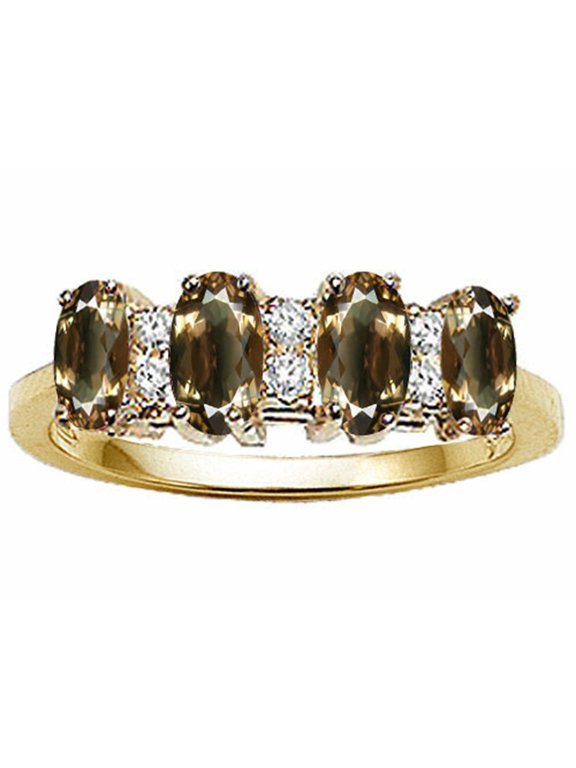 � Oval 5x3mm Genuine 4 Stone Smoky Quartz Ring