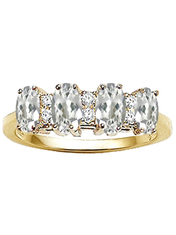 � Oval 5x3mm Genuine 4 Stone White Topaz Ring