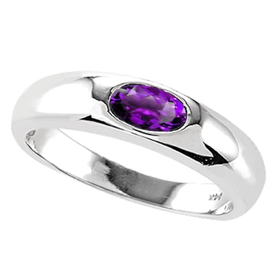 Tommaso Design� Oval 6x4mm Genuine Amethyst Birthstone Wedding Band