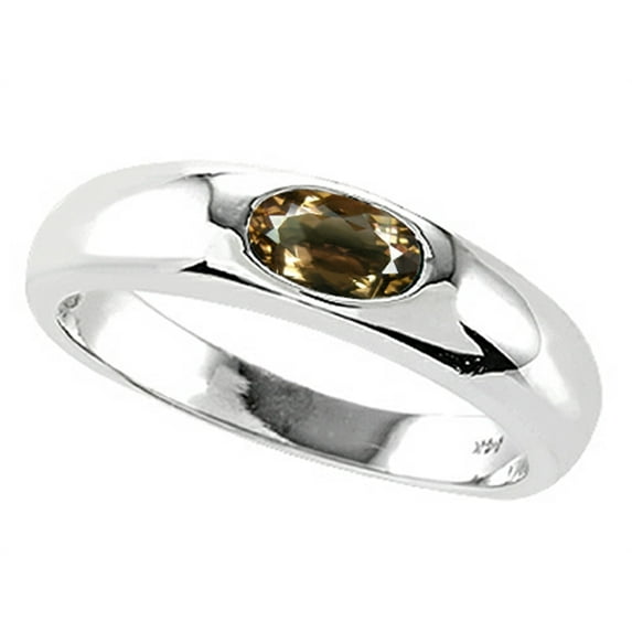 Tommaso Design� Oval 6x4mm Genuine Smoky Quartz Birthstone Wedding Band
