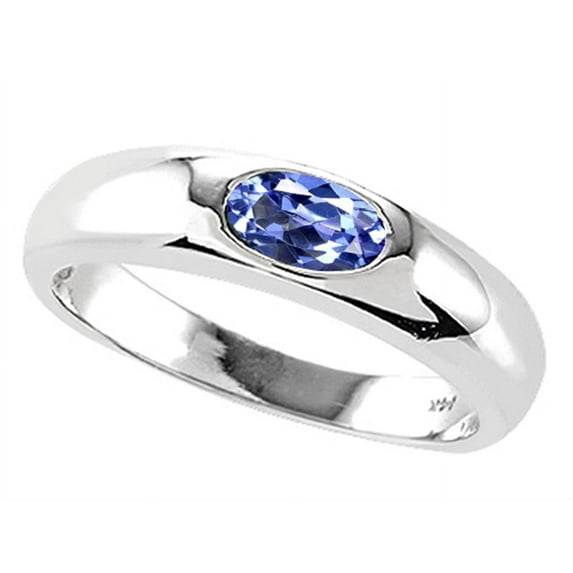 Tommaso Design� Oval 6x4mm Genuine Tanzanite Birthstone Wedding Band