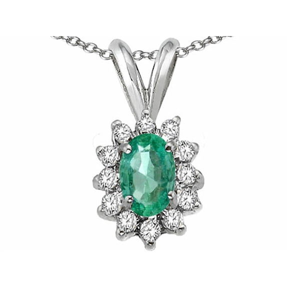 Tommaso Design Oval 7x5mm Genuine Emerald Pendant Necklace in 14 kt Yellow Gold Female Adult