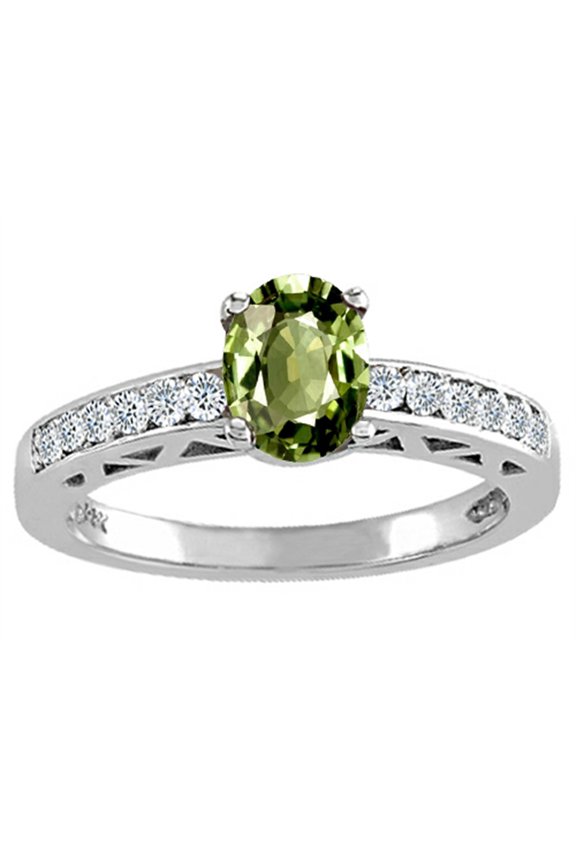 � Oval 7x5mm Genuine Green Sapphire Solitaire Engagement Ring