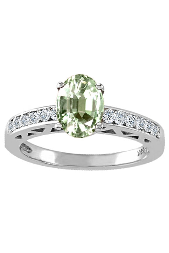 � Oval 7x5mm Green Amethyst Solitaire Engagement Ring
