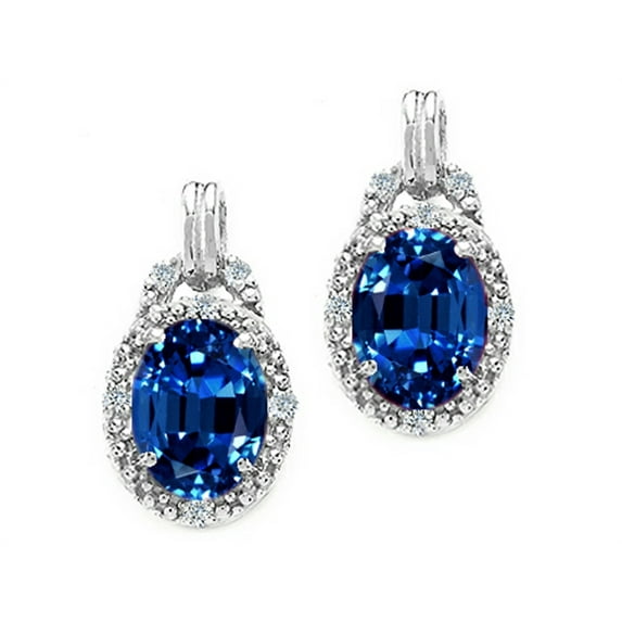 Tommaso Design� Oval 8x6mm Created Blue Sapphire Earrings