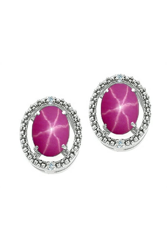 � Oval 8x6mm Created Star Ruby Earrings
