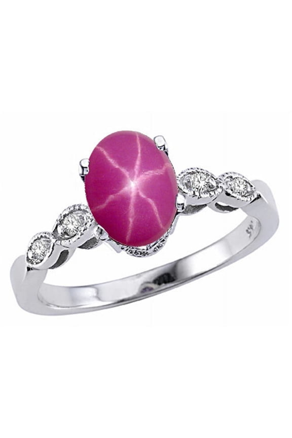 Oval 8x6mm Created Star Ruby Ring in 14 kt Yellow Gold Size 9 Female Adult
