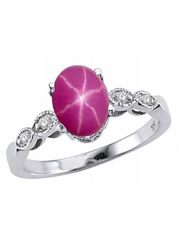 � Oval 8x6mm Created Star Ruby Ring