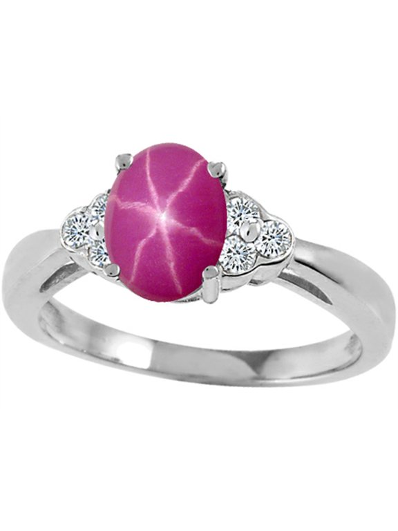 � Oval 8x6mm Created Star Ruby Ring