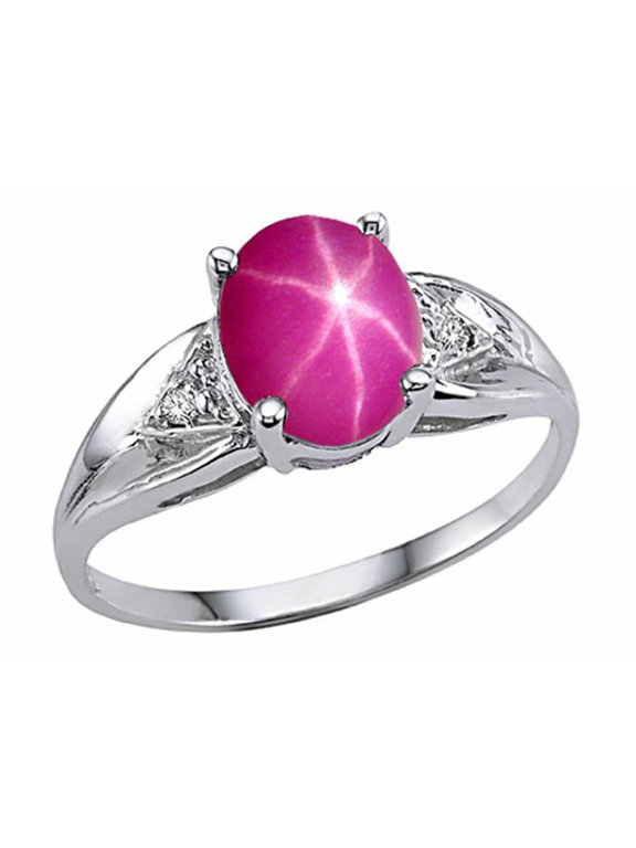 Oval 9x7 mm Created Star Ruby Ring in 14 kt Yellow Gold Size 7 Female Adult