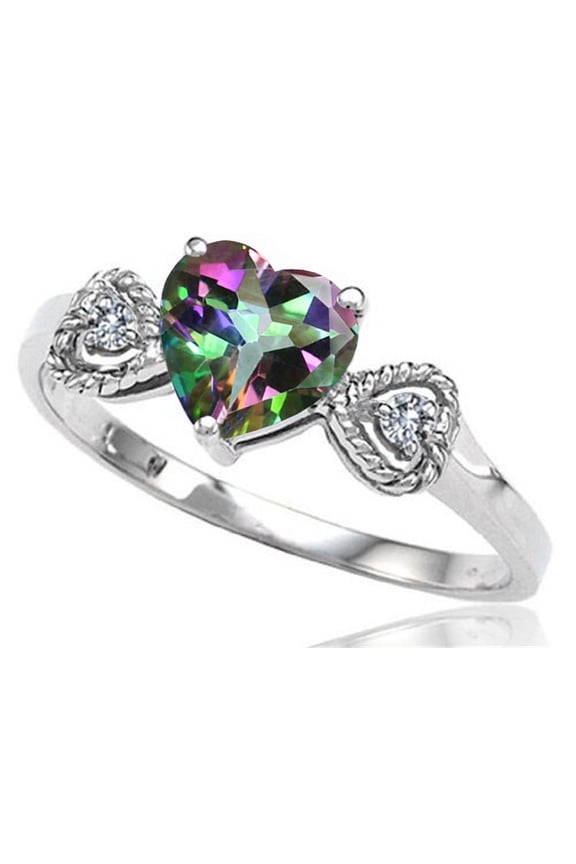 � Rainbow Mystic Topaz Heart Shape Engagement Promise Ring