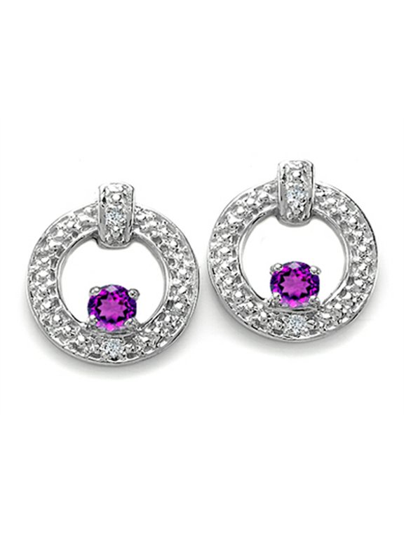 � Round 3 mm Genuine Amethyst Round Circle Earrings